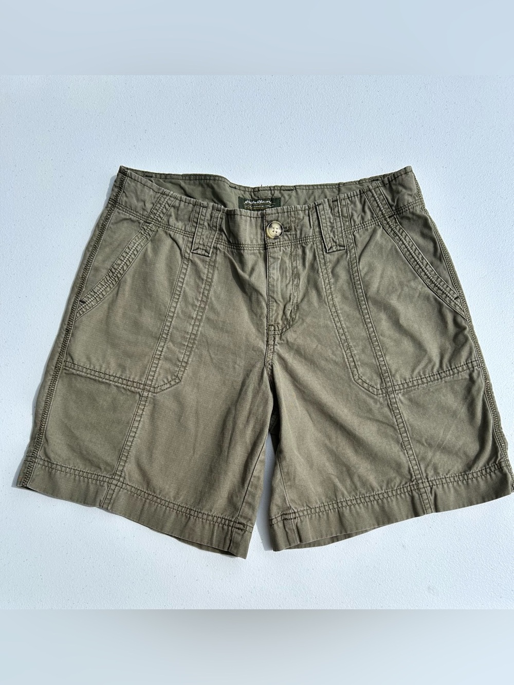 Eddie Bauer Green Cotton Utility Cargo Shorts Size 8 Drawstring